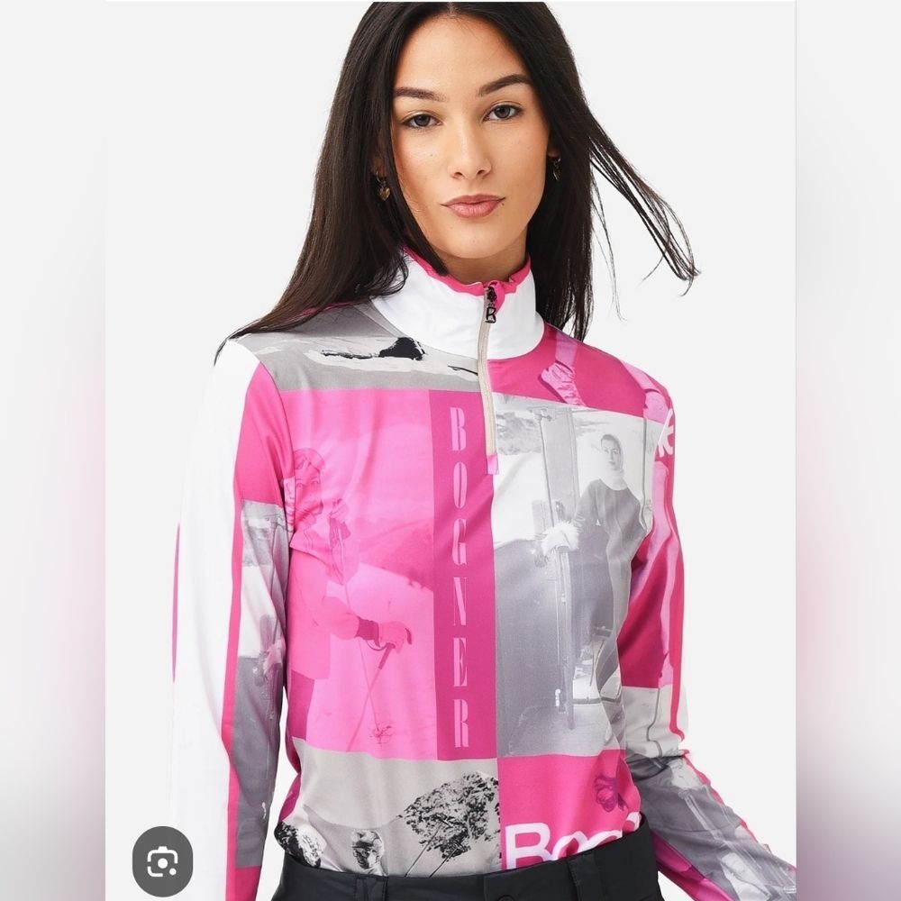 Bogner Pink Printed Beline Base Layer 1/4 Zip Top Size 6